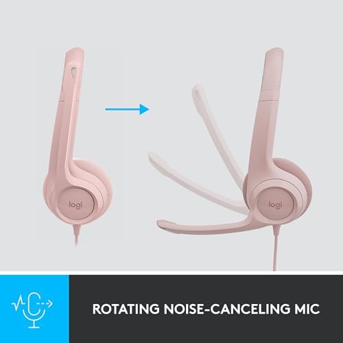 Logitech H390 Wired Headset for PC/Laptop, Stereo Headphones with Noise Cancelling Microphone, USB-A, in-Line Controls for Video Meetings, Music, Gaming and Beyond - Rose (Renewed) - Image 3