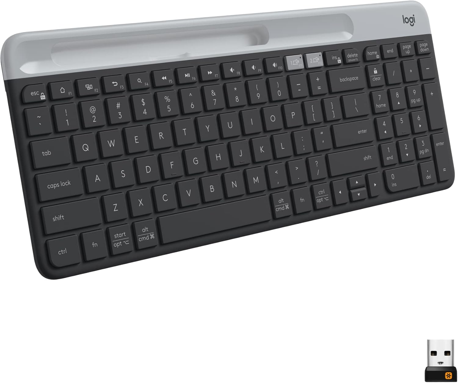 Logitech K585 Multi-Device Slim Wireless Keyboard, Built-in Cradle for Device; for Laptop, Tablet, Desktop, Smartphone, Win/Mac, Bluetooth/Receiver, Compact, Easy Switch, 24 Month Battery - Graphite - Image 9
